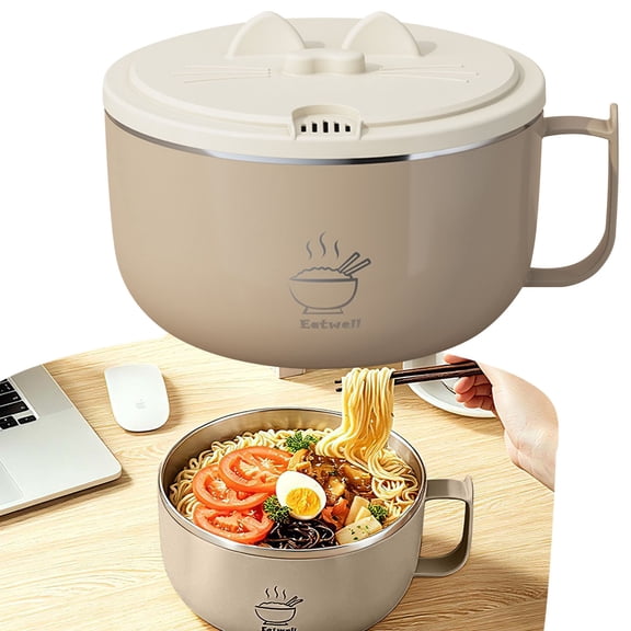 1000ml 304 Stainless Instant Noodle Bowl Instant Noodle Cup With Lid For Student Dormitory Thermal Insulation Lunch Box For Workers,Ceramic Tableware