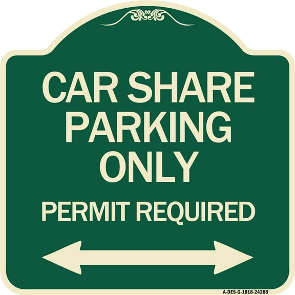 SignMission Designer Series Sign - Car Share Parking Only Permit Required with Bidirectional Arrow | Green & Tan 18" X 18" Heavy-Gauge Aluminum Architectural Sign | Made in the USA