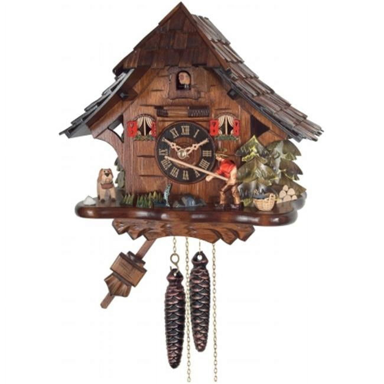 River City Cuckoo 16-11 One Day Cuckoo Clock Cottage - Fisherman Raises Fishing Pole