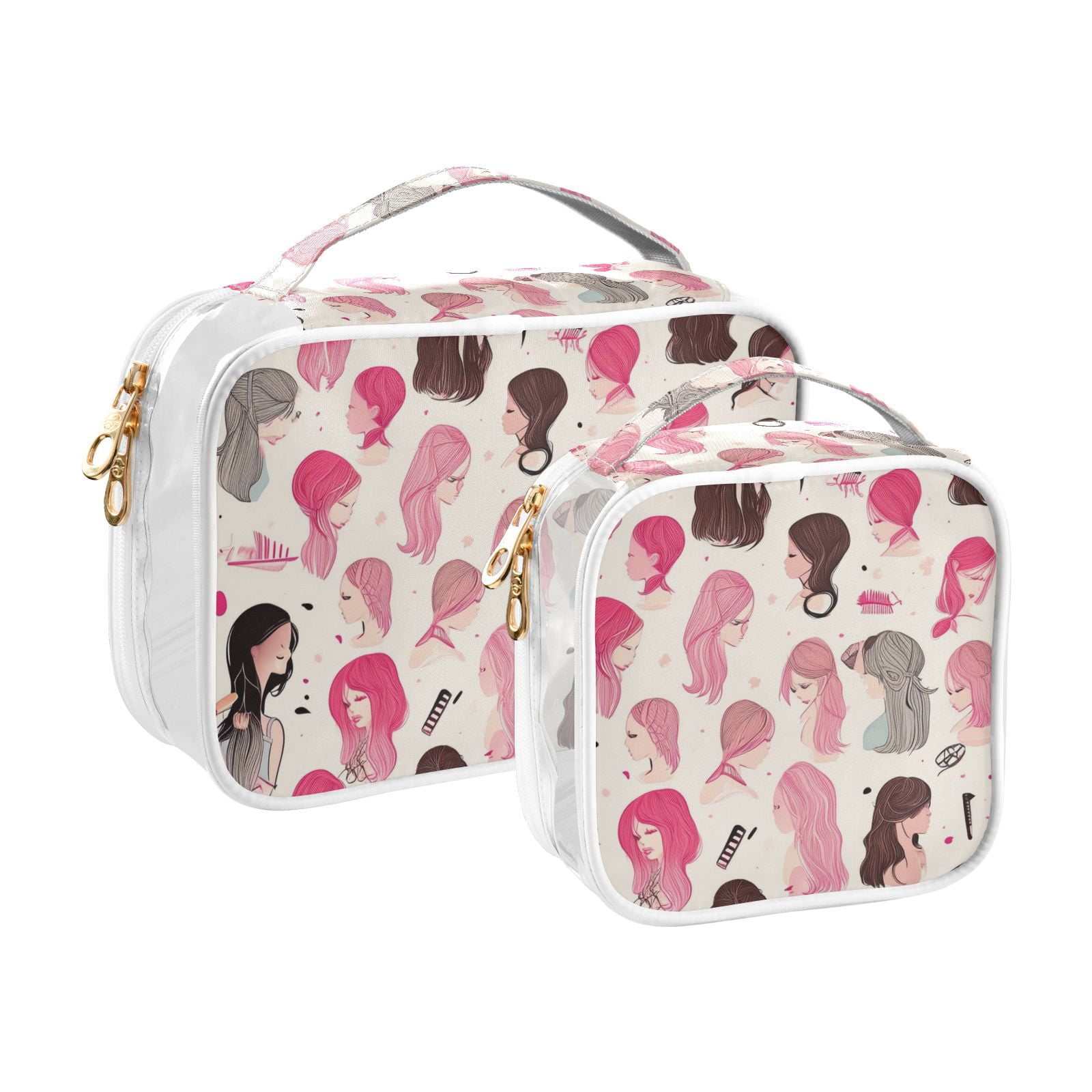 Clear Makeup Bags with Handle Large Opening 2 Pack Set Toiletry Bag Quart Size Bag, for Women Man Traveling Travel Essentials, Toiletries and Other. Girl Salon Pink