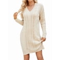 thumbnail image 1 of Vestidos Tipo Suéter Holgados de Otoño con Cuello en V, Larga y por Encima de la Rodilla para Mujer. Albaricoque M, 1 of 10