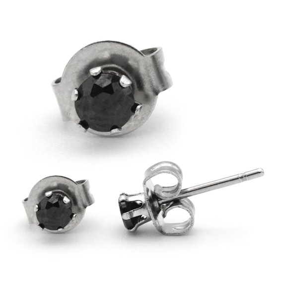 BEBERLINI Women Stud Earrings Cubic Zirconia Black Stainless Steel Jewelry Round 3 mm