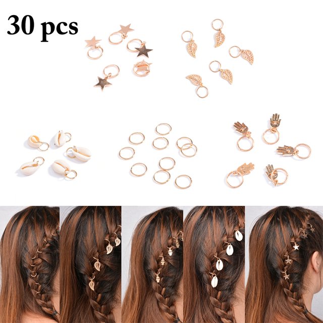 30PCS Hair Braid Ring Mini Assorted Types DIY Hair Jewelry Ring Hair Accessories