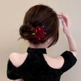 thumbnail image 2 of Romantic Rose Flocking Hairpin Flower Hair Sticks With Rhinestone For Women Bridal Floral Hair Clip Headwear Jewellery, 2 of 8