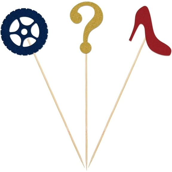 Heels Wheels Gender Reveal Centerpiece Sticks, 12-Pack Double-Sided Table Topper Baby Shower Party Decorations