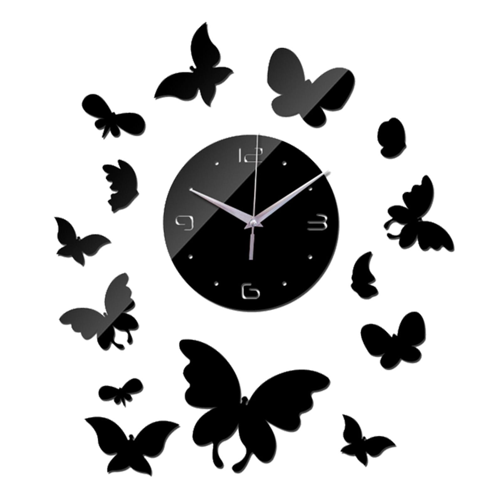 Butterfly Art Wall Clock Watch DIY Mirror Wall Sticker Clocks Mute