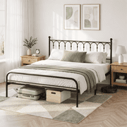 Queen Size Metal Bed Frame with Vintage Headboard and Footboard, Heavy Duty Steel Platform Bedframe, Arc Design Mattress Foundation, No Box Spring Needed, Noise-Free & Easy Assembly