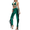 thumbnail image 2 of Women's Long Pants Outfits, Solid Color Halter Bandage Bra Tops + Tassel Decor Pants Shining Set, 2 of 7