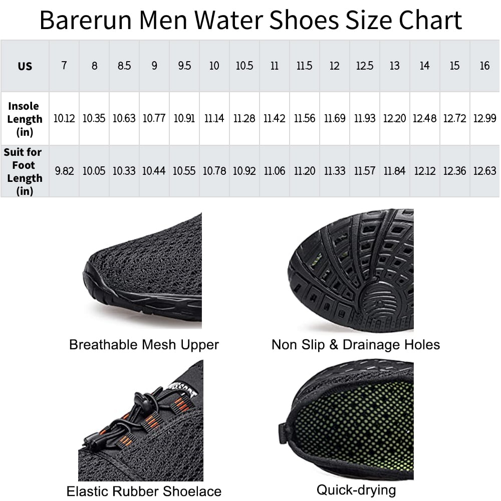 Barerun Mens Water Shoes Swim Shoes Beach Sports Quick Dry Barefoot for Boating Fishing