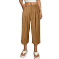 thumbnail image 5 of ZHYou No BoundarieWide Leg Capri Pants for Women High Waisted Linen Blend Pleated Button Closure Loose Fit Flowy Casual Summer Trousers Khaki Size S, 5 of 5