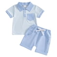 thumbnail image 3 of Pandaie 0-3Y Baby Boys Summer Clothes 2 Piece Toddler Infant Button Down T-Shirts Shorts Set Newborn Outfits with Pocket Blue, 3 of 9