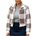 thumbnail image 2 of SZJXBUY Cropped Utility Jacket Women Plus Size Cozy Plaid Collared Zip Up Jackets Casual Winter Warm Long Sleeve Coats Outerwear Khaki,XL, 2 of 6