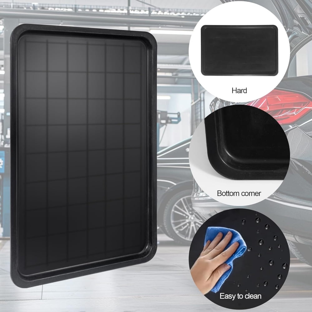 3pc Black Plastic Rectangular Stackable Automotive Drip Pans, 35.2 x 23.4 Inches, Matte or Glossy Finish, 3pc Replacement Range Drip Pans, for Car Maintenance, Cleaning, Pet Care