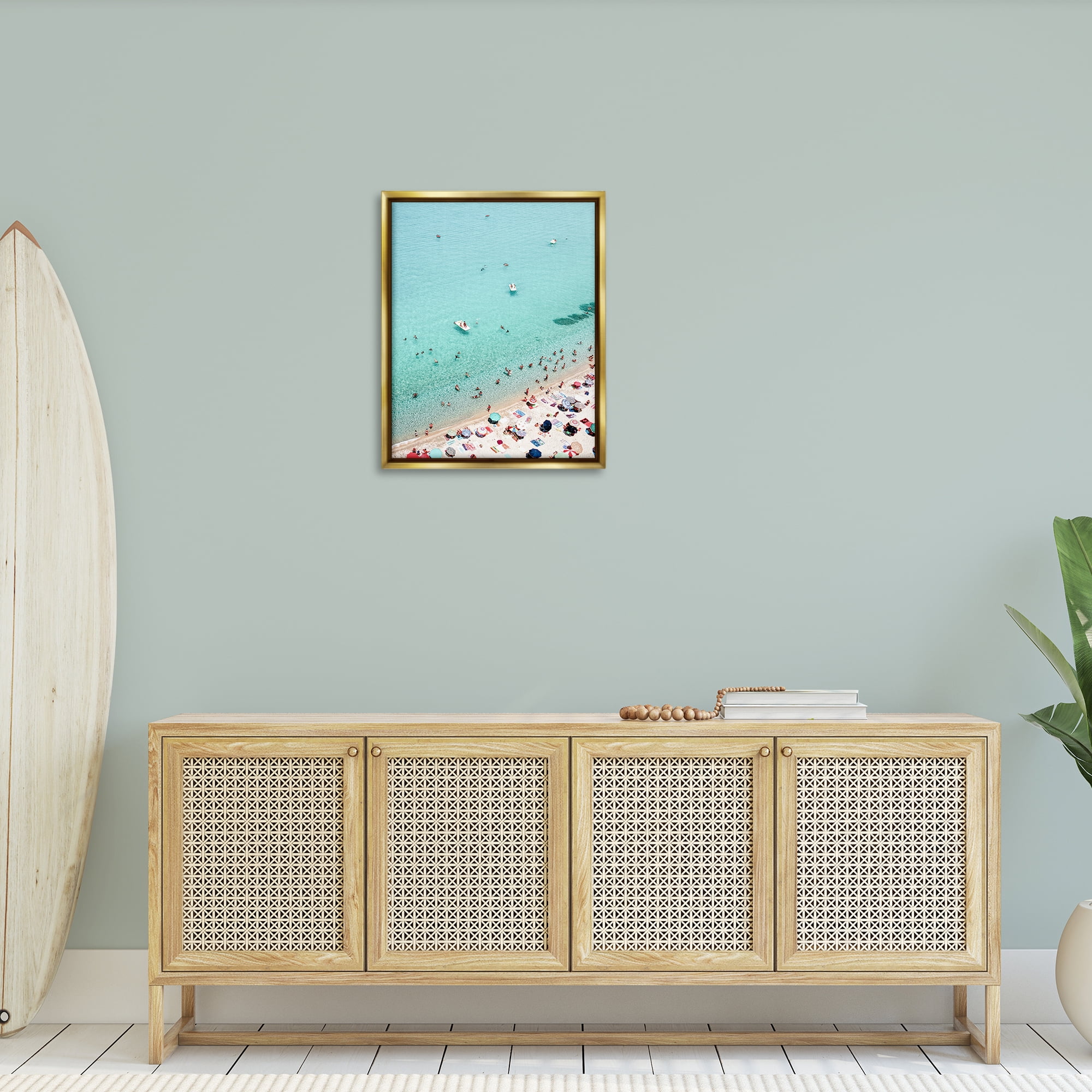 Stupell Industries Busy Beach View Nautical & Beach Photography Gold Floater Framed Canvas Art Print Wall Art, 25 x 31