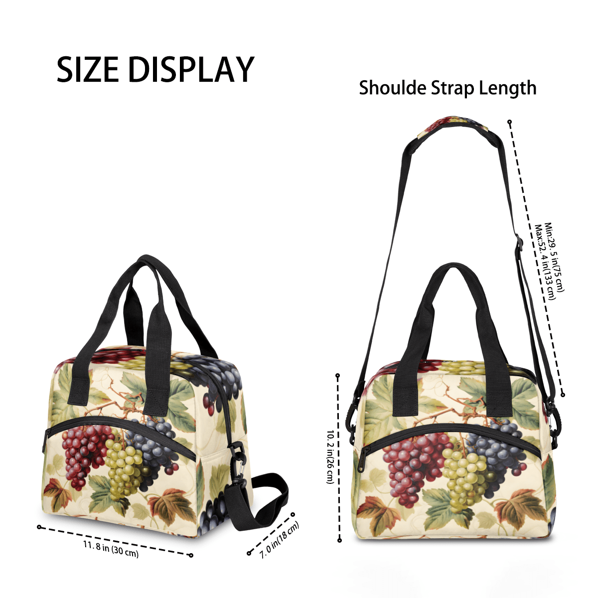 Herdesigns Fruit Insulated Lunch Bag for Women Men Adults Large Reusable Lunch Box Grapes Leakproof Cooler Tote Bags with Adjustable Shoulder Strap