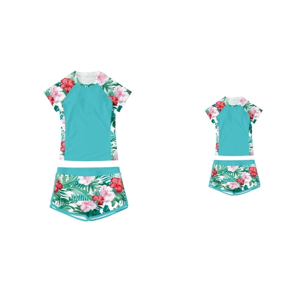 Girls 3 Piece Swimwear Set, UPF 50 Racerback Tankini Top with Floral Print & Matching Shorts, Summer Beach Pool Outfit for Ages 8-16