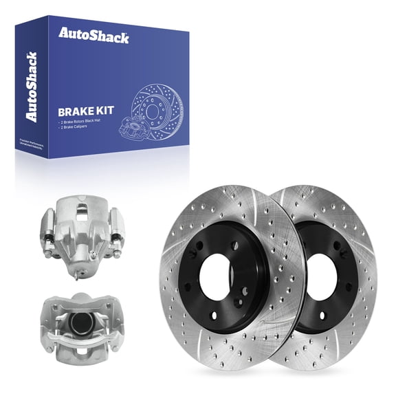 AutoShack Front Vented Drilled & Slotted E-Coated Brake Rotors   Calipers 4-PC Brake Kit Replacement for 2011-2016 Hyundai Elantra 2013-2014 Hyundai Elantra Coupe ShadowGuard 11.02" (280 mm)