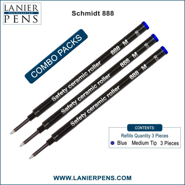 3X Schmidt 888 M Safety Ceramic Rollerball Refill Blue Ink Medium Tip