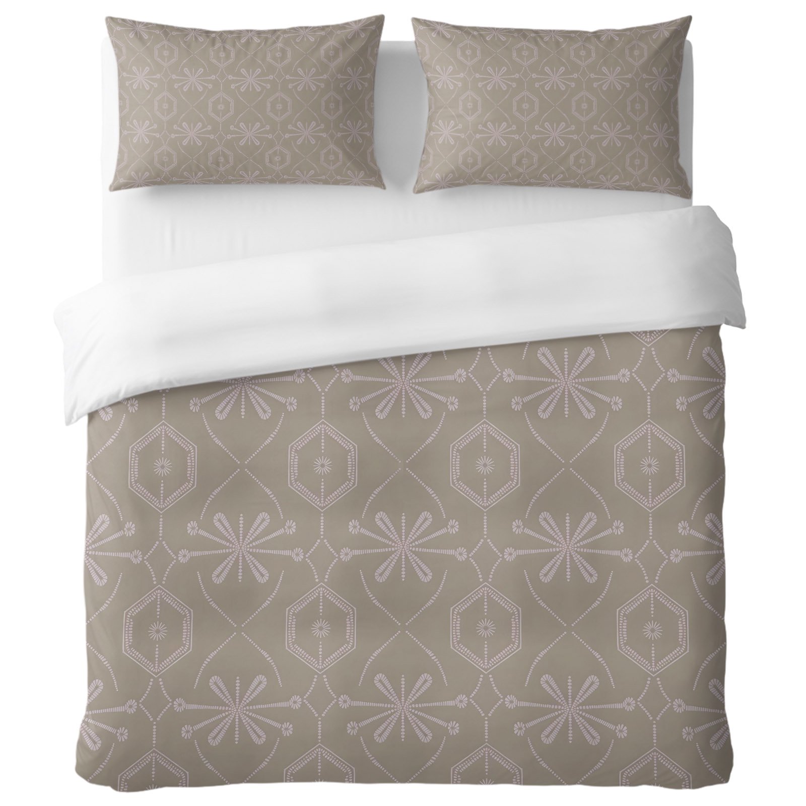 Romantic Bead Dot Flora Queen Duvet Cover Set French Country Hexagon Beige Decorative 3 Piece Bedding Set with Zipper Closure Soft Breathable Microfiber Comforter Cover & 2 Pillowcases