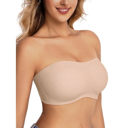 MINTREUS Womens Strapless Bras Jelly Push Up Bandeau Bra Non Slip Wireless Supportive Padded Bras Seamless Comfortable Tube Bra