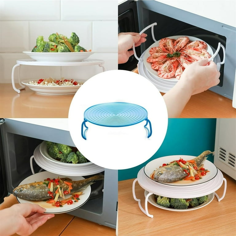 Rack 2 Pack Microwave Folding Tray Microwave Stacker Cooker 2 Tier Microwave Plate Stacker Microwave Heating Layered Tray With Foldable Handles For