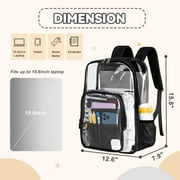 Inadays Waterproof Clear Backpack Heavy Duty PVC Transparent Large Capacity Backpack with Reinforced Strap for School, Work, Stadium, Travel, Security, Festival, College (Black)