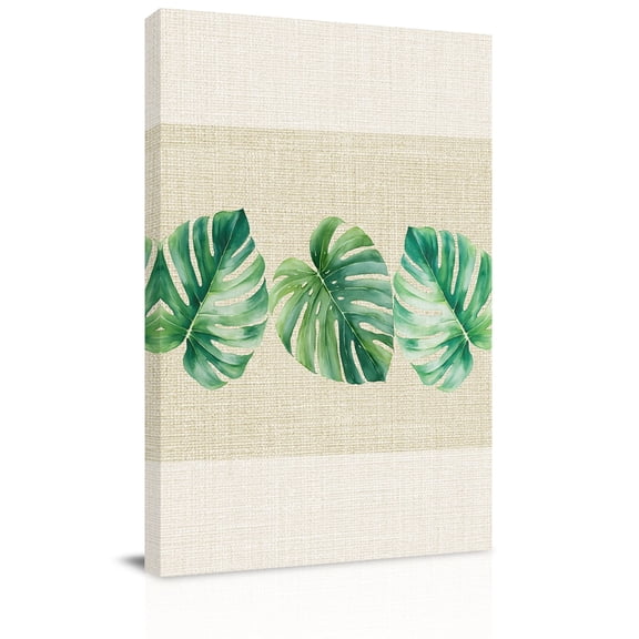 Canvas Wall Art Green Monstera Leaves Canvas Art Print Tropical Botanical Country Summer Pictures Wall Decor for Living Room Bedroom Artwork Decorations Stretched Framed Ready to Hang 16"x20"