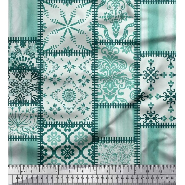 Soimoi Rayon Crepe Fabric Paisley,Mandala & Quatrefoil Patchwork Print Sewing Fabric Yard 46 Inch Wide