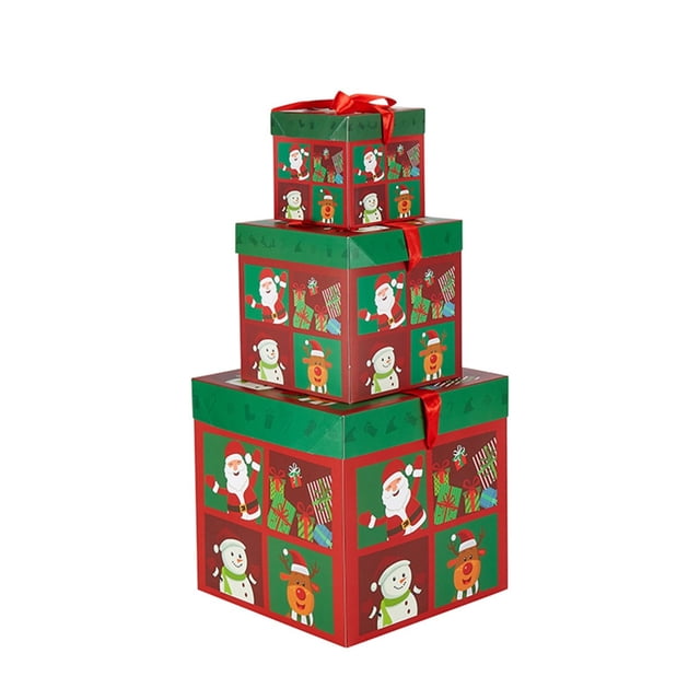 Cqxid Desktop Ornament Under $10 Bobasndm 3Pcs Boxes Plaid Christmas Nesting Boxes With Lids In 3 Assorted Sizes For Holiday Decorative Wrapping