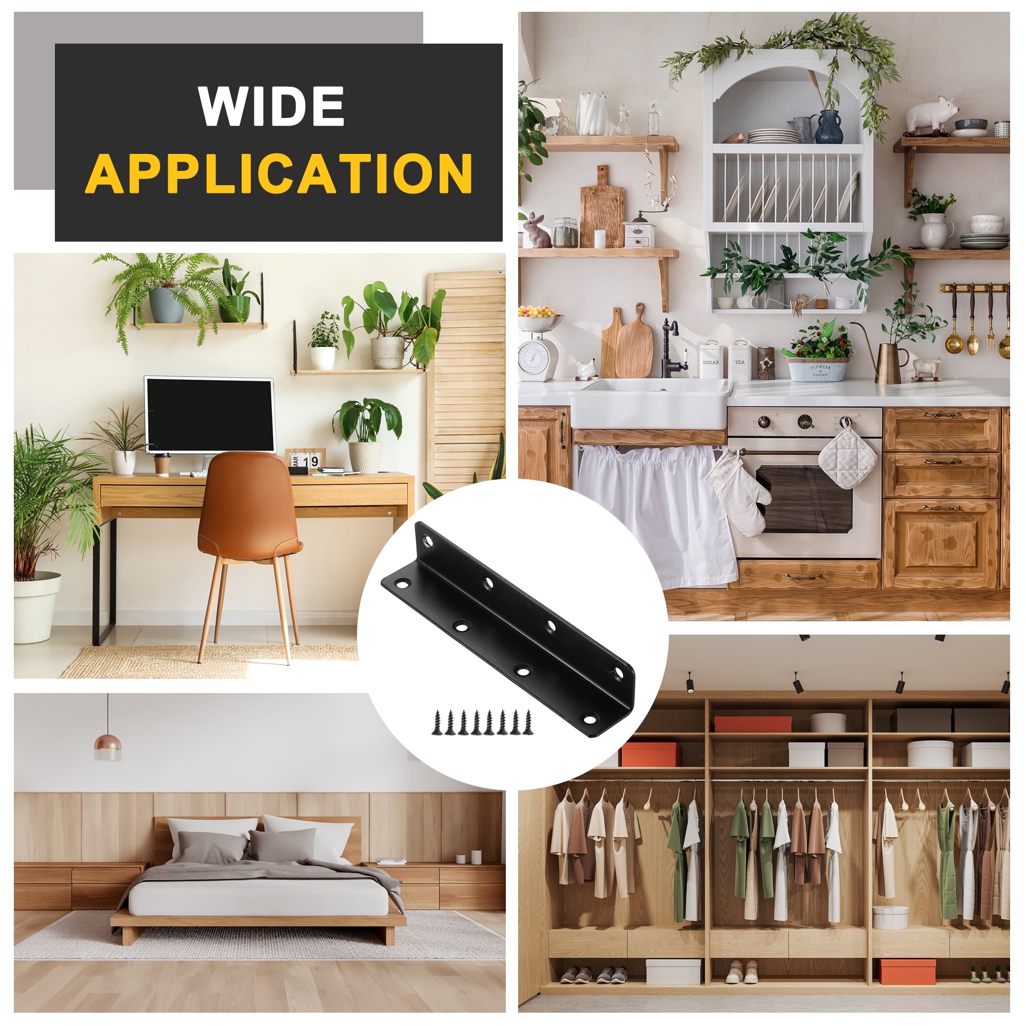4Pcs L-Shaped Brackets Corner Brace, 0.98"x0.98"x5.51" Corner Bracket Shelf Bracket Right Angle Brackets for Wood Shelves Furniture (25x25x140mm, Black)