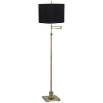 360 Lighting Swing Arm Floor Lamp 70" Tall Antique Brass Black Fabric Drum Shade for Living Room Reading Bedroom Office