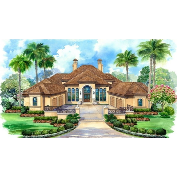 015-1052: Mediterranean Luxury 4 Bed, 5 Bath Luxury Home Plan, 4674 Sq Ft: Full Blueprints with License to Build by Home Plan Marketplace - Lesuto