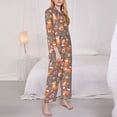 thumbnail image 3 of Fuzoiu Cute Little Fox Print Women's Long-Sleeved Pajama,Lounge Button Down Nightwear,Womens Notch Collar Pajama Set-XX-Large, 3 of 7