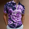 thumbnail image 2 of Purple Rose Flower Men Zipper T-shirt Summer Casual Short Sleeve T-shirt Top, 2 of 7