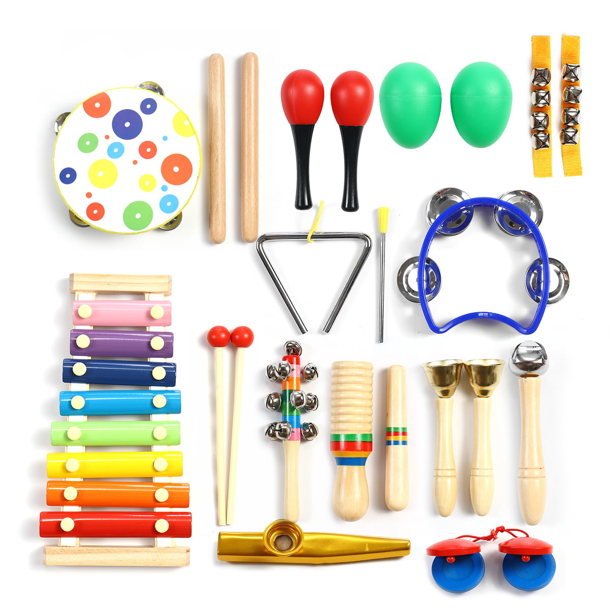 Percussion Instruments Baby Early Educational Music Toys Including Tambourine Maraca,Storage Bag 25 PcsToddler Musical Instruments Wooden Music Toys Set Better Gift for Kids