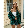 thumbnail image 5 of Womens Button Down Flannel Shirts Long Sleeve Plaid Shackets Business Casual Blouse Top Green L, 5 of 8