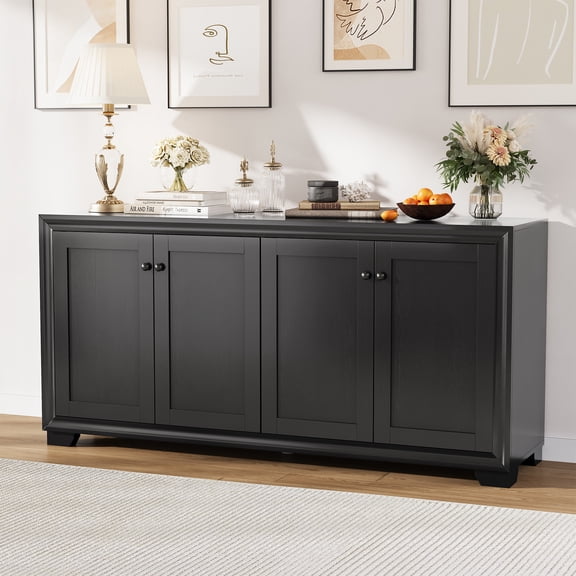 60" Buffet Cabinet with Storage – 4 Doors Sideboard with Adjustable Shelves, Modern Farmhouse Coffee Bar Console for Living Room & Kitchen