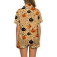 thumbnail image 4 of WTOBBY Women's Casual Halloween Pajama Set Loose Fit Short Sleeve Top with Elastic Waist Shorts Printed Two-Piece Sleepwear Home Lounge Wear Outfit,Khaki S, 4 of 6