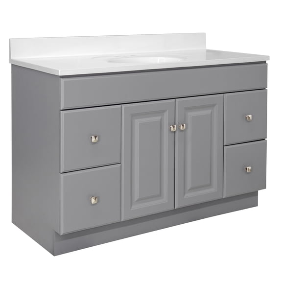 Design House 585976 Wyndham 2-Door 4-Drawer Bathroom Vanity with Cultured Marble 4 in. Centerset Solid White Top, Unassembled, 49x22, Gray