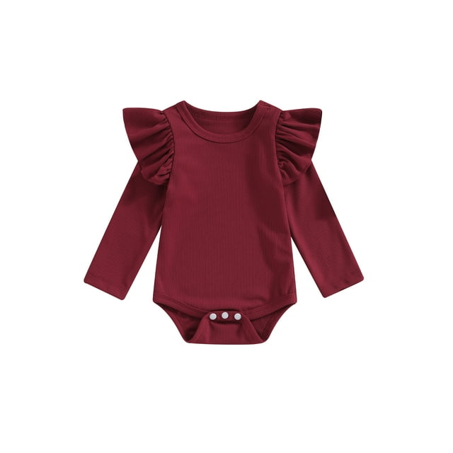 Faithtur Barboteuse d'Automne pour Bébé Fille Manches Longues à Volants Col Rond Justaucorps Couleur Unie Combinaison Nouveau-Né