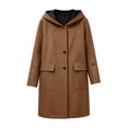 thumbnail image 6 of WIZUTIZ Women's Solid Color Wool Blend Hooded Coat Long Sleeve Loose Fit Lined Warm Winter Overcoat with External Pockets Casual Daily Outerwear, 6 of 7