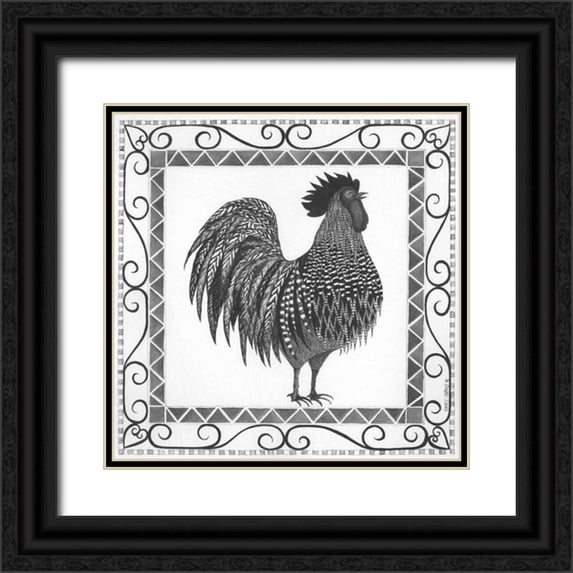 Shamp, Cindy 15x15 Black Ornate Wood Framed with Double Matting Museum Art Print Titled - BandW Rooster