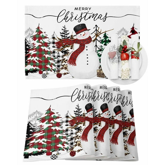 Christmas Placemats Set of 6, Snowman Place Mats Merry Christmas Tree Placemat Table Decoration for Kitchen Table Dinner Xmas Holiday Party Home Decor Indoor Outdoor 13x19 Inch