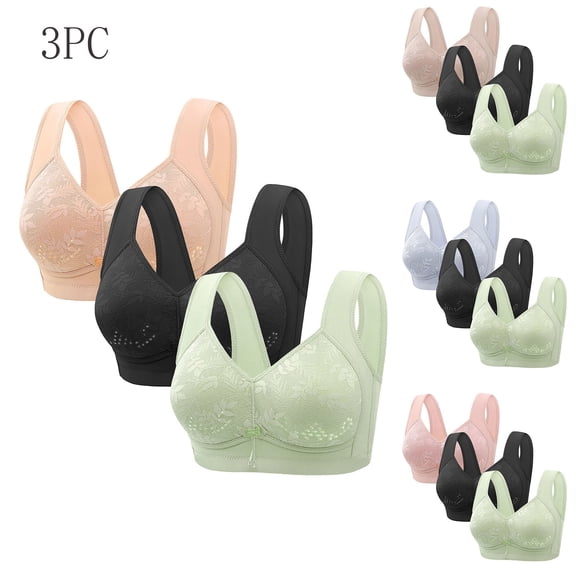 Kmdttou 3PC Mini-mizer Bras for Women Push-Up Sexy Middle Aged And Elderly Comfortable Soft Thin Printed Underwear Large Size Underwear Bra Adjustable Shoulder Straps