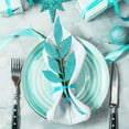 thumbnail image 7 of 60 Pieces Glittered Artificial Leaf Spray Picks 13" Tall for Christmas Winter Wedding Wreath Tree Floral Arrangment Vase Bouquets Table Centerpieces Decoration (Teal), 7 of 7