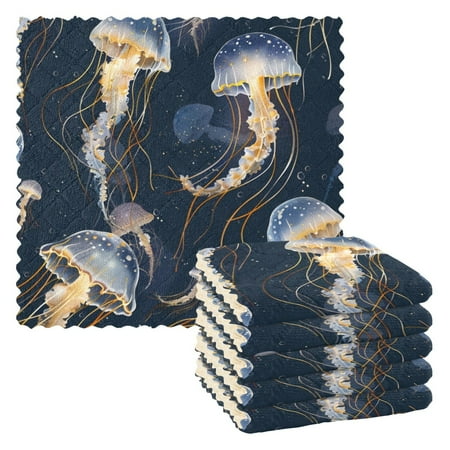 

6 Pieces of Kitchen Towels 11x11Inch Kitchen Dish Cloths Kitchen Dish Towels Reuseable Cleaning Cloths Blue Jellyfish