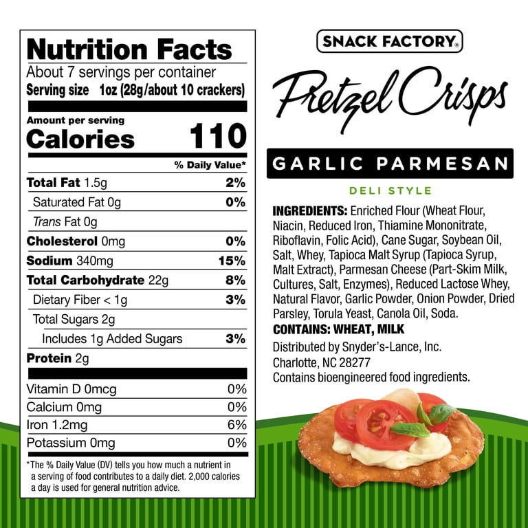 Snack Factory Garlic Parmesan Flat Chips Pretzel Crisps, 7.2 oz