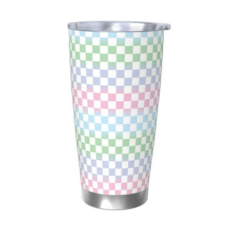 

KLL Colorful Checkerboard Print 40oz Stainless Steel Insulated Car Cup with Spillproof Lid - Keep Your Drink Hot or Cold on the Go-Without Straw