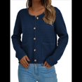 thumbnail image 2 of Suéteres de Punto para Mujer, Moda de Otoño, Larga, Botones, Chaqueta Informal de Moda, Ropa de Invierno. Azul Oscuro L, 2 of 9