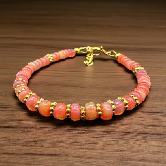 Orange Opal Beaded Bracelet: Handmade Gemstone Jewelry